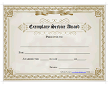 exemplary service award certificates