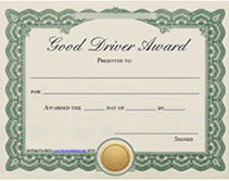printable good driver award  certificate