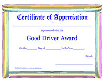 printable good driver award certificate template