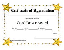 good driver award certificate template