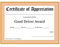 free good driver award  certificate