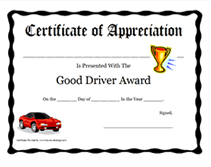 fill in the blanks good driver award certificate