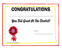you did great at the dentist award certificate