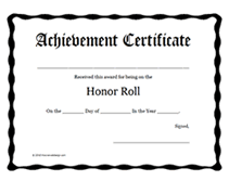 honor roll achievement certificate