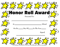 elementary school honor roll certificates
