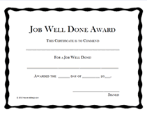 basic job well done award certificates