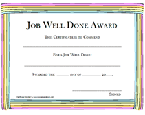 Printable Job Well Done Award Certificates Templates