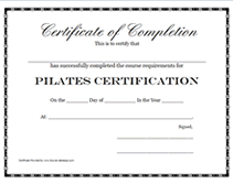 pilates certification certificate template