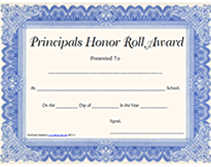 blue principals honor roll certificates
