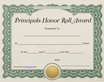 free printable principals honor roll certificate