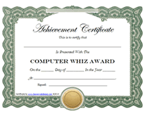 green computer whiz award  certificate