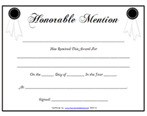 ribbons free printable honorable mention award certificate