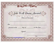 printable job well done award certificates