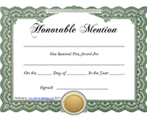free printable green honorable mention award certificate