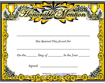 free printable fancy award honorable mention award certificate