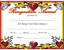 trophy free printable most likely to award certificate
