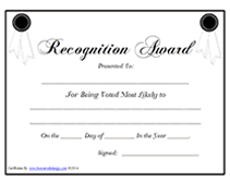 most likely to award recognition certificate