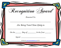 free blank printable most likely to award certificate template