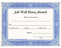 free job well done award certificate