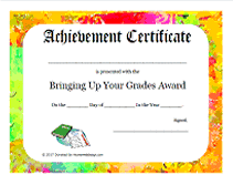 colorful bringing up your grades award certificate