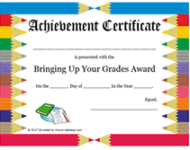 pencils bringing up your grades award certificate