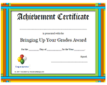 rainbow bringing up your grades award certificate