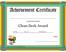 rainbow clean desk award certificate