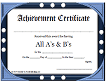 blue  all a's and b's award certificate to download