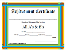 rainbow all a's and b's award certificate