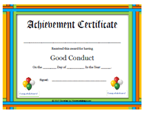 balloons good conduct award certificate