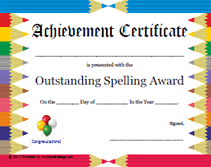 pencils outstanding spelling award printable certificate