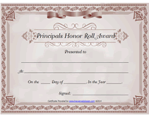 principals honor roll  printable certificates