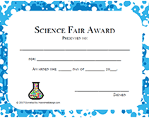 free science fair award certificates