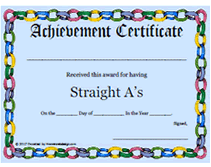 free straight a's  award  certificate