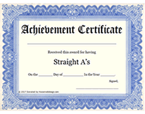 printable straight a's  award  certificate