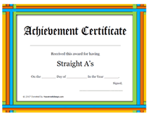 blank straight a's  award  certificate