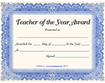 Free Printable Teacher Of The Year Award Certificates