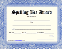 free spelling bee award certificates
