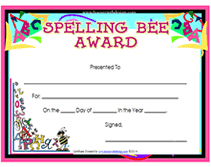spelling bee awards certificate