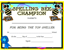 spelling bee chamption award certificates