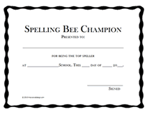 printable spelling bee champion certificate