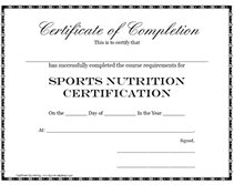 sports nutrition certificate of completion