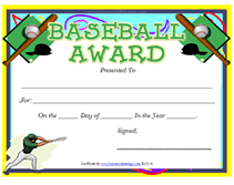 green base baseball award certificate