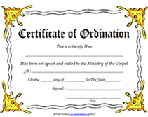 printable certificate of ordination ministry