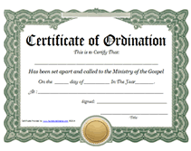 free blank certificate of ordination