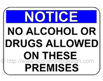Free Printable No Alcohol Or Drugs Allowed On Premises Temporary Sign